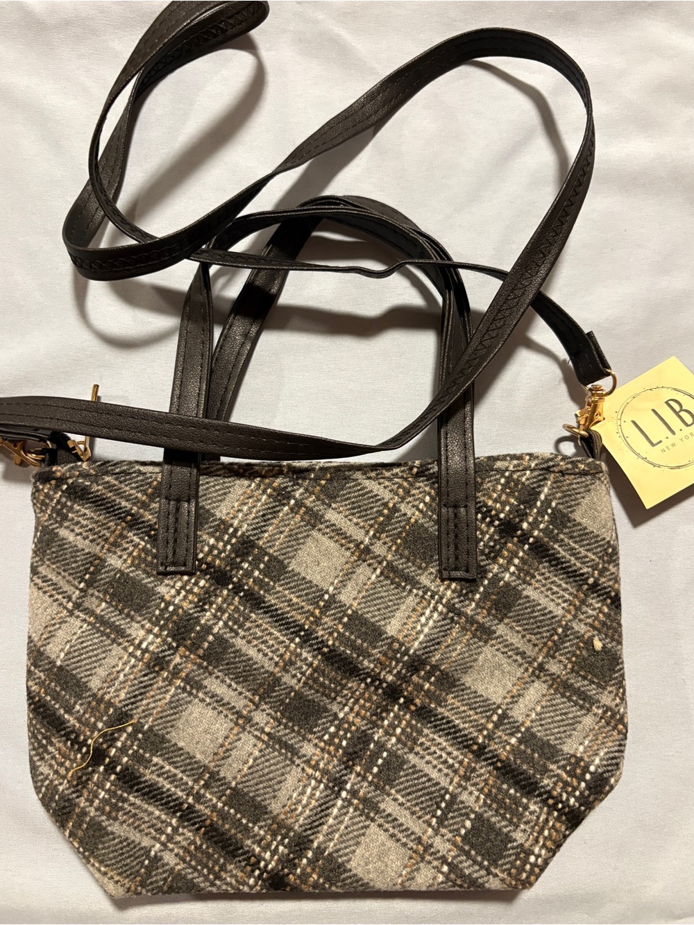 Plaid Crossbody Tote in Gray, Black and Cream by